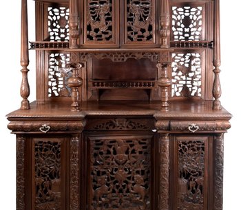 Spettacolare Credenza Due Corpi Indocinesi Decorati Con Draghi In Palissandro