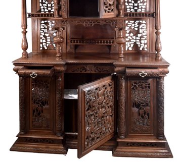 Spettacolare Credenza Due Corpi Indocinesi Decorati Con Draghi In Palissandro