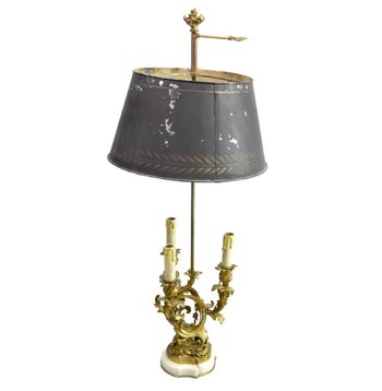 Lampada Bouillotte in Stile Luigi XV, Base in Marmo Bianco