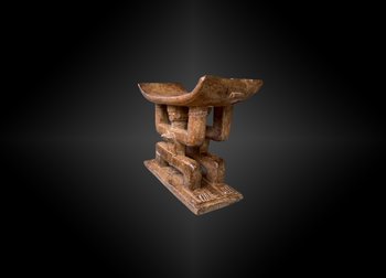 Important SEAT depicting a CARIATIDE COUPLE Ashanti Culture, Ghana