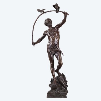 Große Bronze "L'Oiseleur Indou" von Auguste de Wever