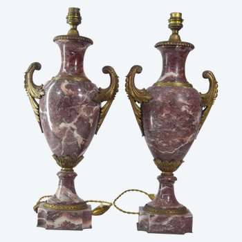 Pied De Lampe En Marbre Napoléon III Bronze (paire)