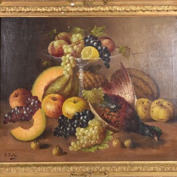 Öl Auf Leinwand Stillleben Mit Äpfeln Und Zitronen Signiert Palke XIX.