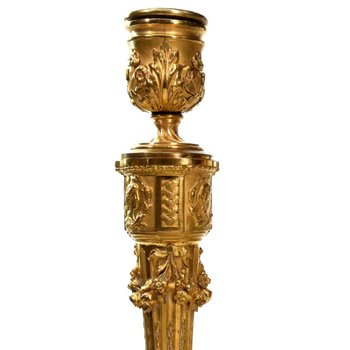 Pair Of Candlesticks In Gilded Bronze With Ornaments 19th Century