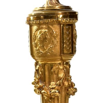 Pair Of Candlesticks In Gilded Bronze With Ornaments 19th Century