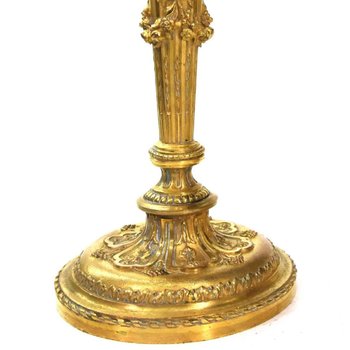 Pair Of Candlesticks In Gilded Bronze With Ornaments 19th Century