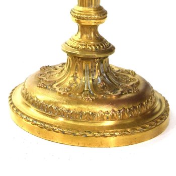 Pair Of Candlesticks In Gilded Bronze With Ornaments 19th Century