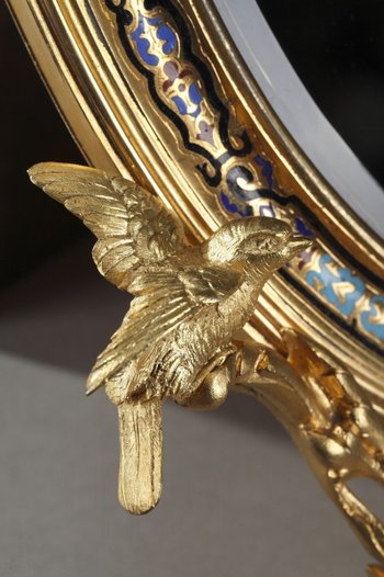 Golden Frame Mirror In Bronze Decorated With Cloisonné Enamels