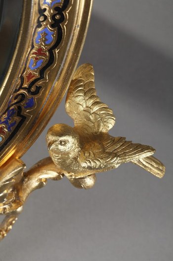 Golden Frame Mirror In Bronze Decorated With Cloisonné Enamels