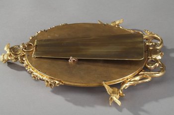 Golden Frame Mirror In Bronze Decorated With Cloisonné Enamels