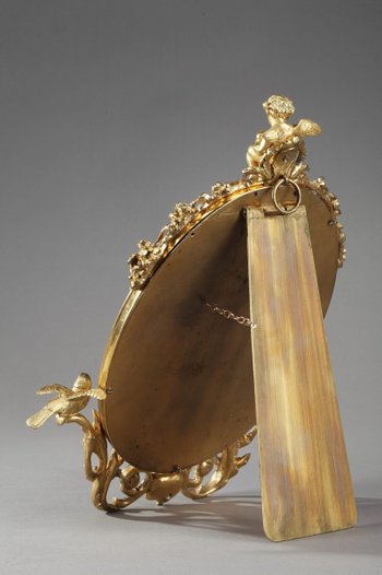 Golden Frame Mirror In Bronze Decorated With Cloisonné Enamels