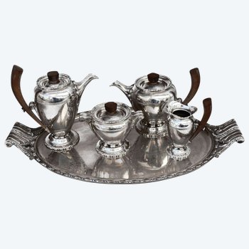             Tea Service 1930 Silver Metal 5 Pieces