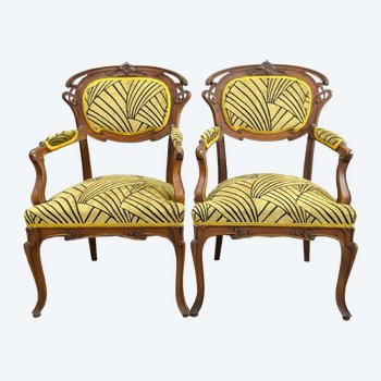 Paire De Fauteuils Art Nouveau 1900 Dans l'Esprit De Majorelle