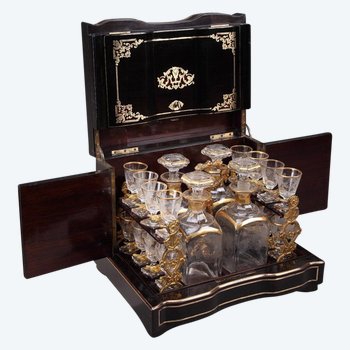 Napoleon III Wooden Liquor Cellar With Ebony And Brass Inlays