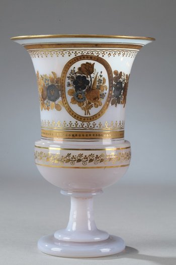 Pair Of Opaline Medici Vases With Desvignes Decoration