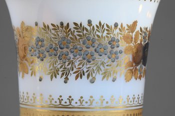 Pair Of Opaline Medici Vases With Desvignes Decoration