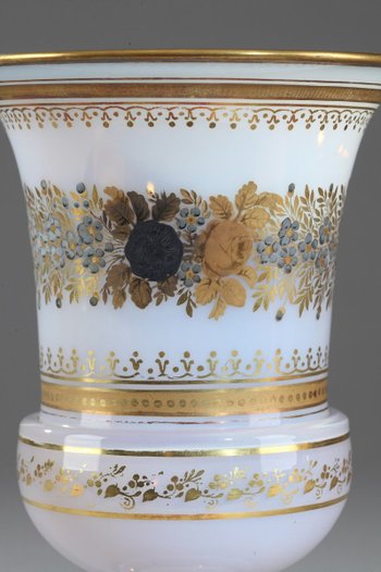 Pair Of Opaline Medici Vases With Desvignes Decoration