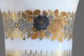 Pair Of Opaline Medici Vases With Desvignes Decoration