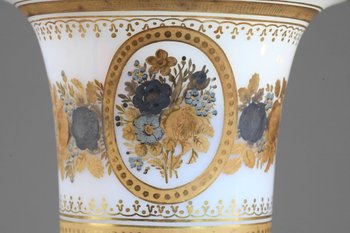Pair Of Opaline Medici Vases With Desvignes Decoration