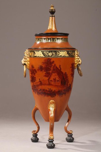 Rare Paire De Fontaines à Boisson à Décor En Camaïeu