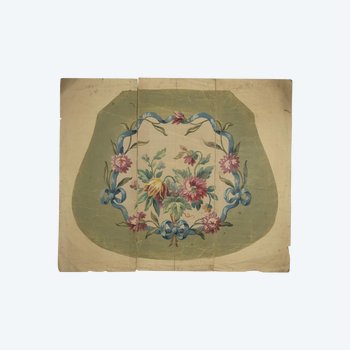 Cartone arazzo Aubusson con medaglione a nastro