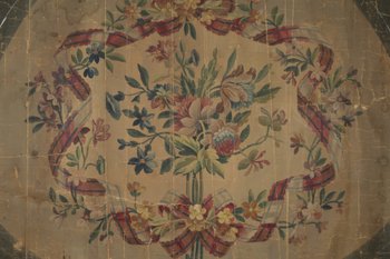 cardboard tapestry of aubusson with flowered motive and ribbon