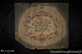 cardboard tapestry of aubusson with flowered motive and ribbon