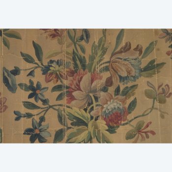 cardboard tapestry of aubusson with flowered motive and ribbon