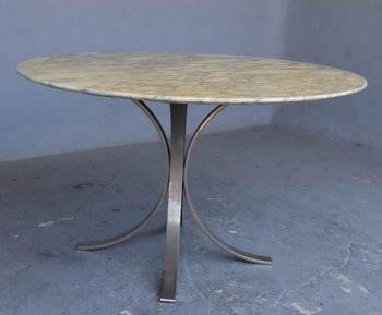 Vintage Table 1970 Brushed Metal And Marble O. Borsani