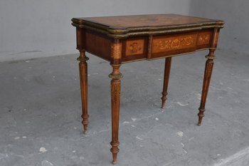             Table à Jeu à Système Napoléon III Marquetée XIXème            