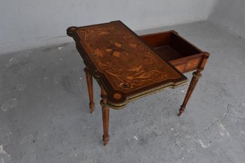             Table à Jeu à Système Napoléon III Marquetée XIXème            