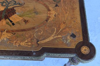             Table à Jeu à Système Napoléon III Marquetée XIXème            
