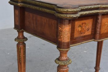             Table à Jeu à Système Napoléon III Marquetée XIXème            