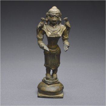 Inde, XIXème siècle, Lampe à huile cérémonielle en bronze représentant Lakshmi