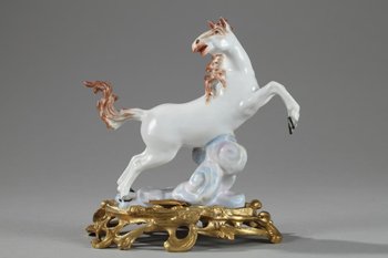 Pair Of Horses In Porcelain Manufacture Samson