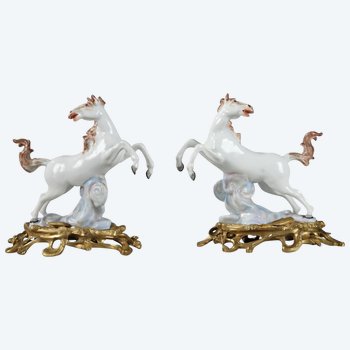 Pair Of Horses In Porcelain Manufacture Samson