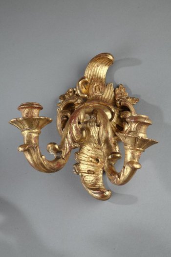 Appliques Anciennes à 2 Lumières En Bois Doré d'époque Louis XV