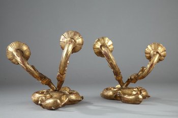Appliques Anciennes à 2 Lumières En Bois Doré d'époque Louis XV