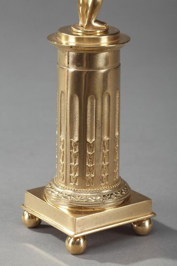 Gilded Bronze Pedestal Candleholders with Putti decoration, 19th Century