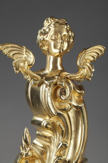 Antique Bronze Rocaille Style Ornamented With Women's Wings