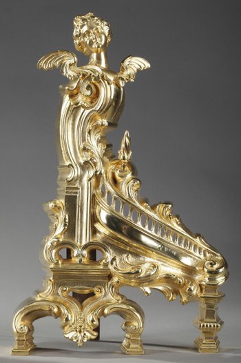 Antique Bronze Rocaille Style Ornamented With Women's Wings