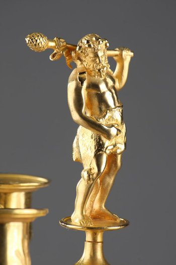 Naturalist Candlesticks In Gilt Bronze In The Taste Of Auguste Cain