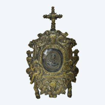 Osculatoire En Bronze Doré Et Argent d'époque Louis XIV            