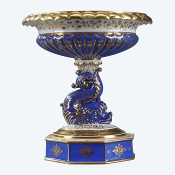 Antico Display Delfini In Porcellana Policroma E Oro, XIX Secolo