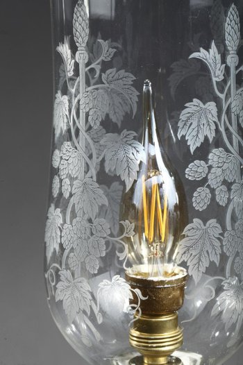 Paire De Lampe à Pétrole Ancienne à Décor d'Oiseaux Et De Fleurs Dans Le Style De Chine