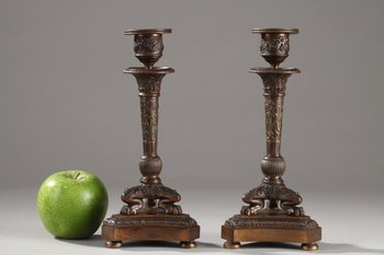 Pair Of Restoration Period Tripod Candlesticks