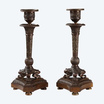 Pair Of Restoration Period Tripod Candlesticks