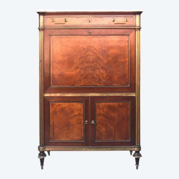 Louis XVI Secretary With Flamed Mahogany Doors XVIIIth Clover Locks