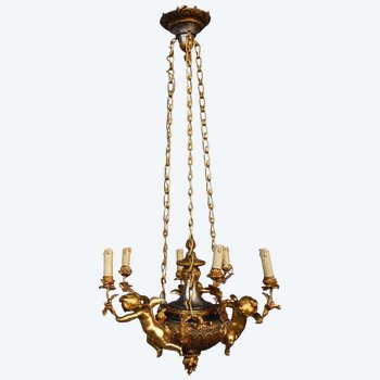             Lampadario per bambini Napoleone III in bronzo dorato