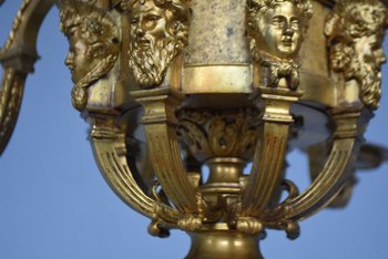             Magnificent Louis XIV Chandelier Napoleon III In Gilt Bronze Heads